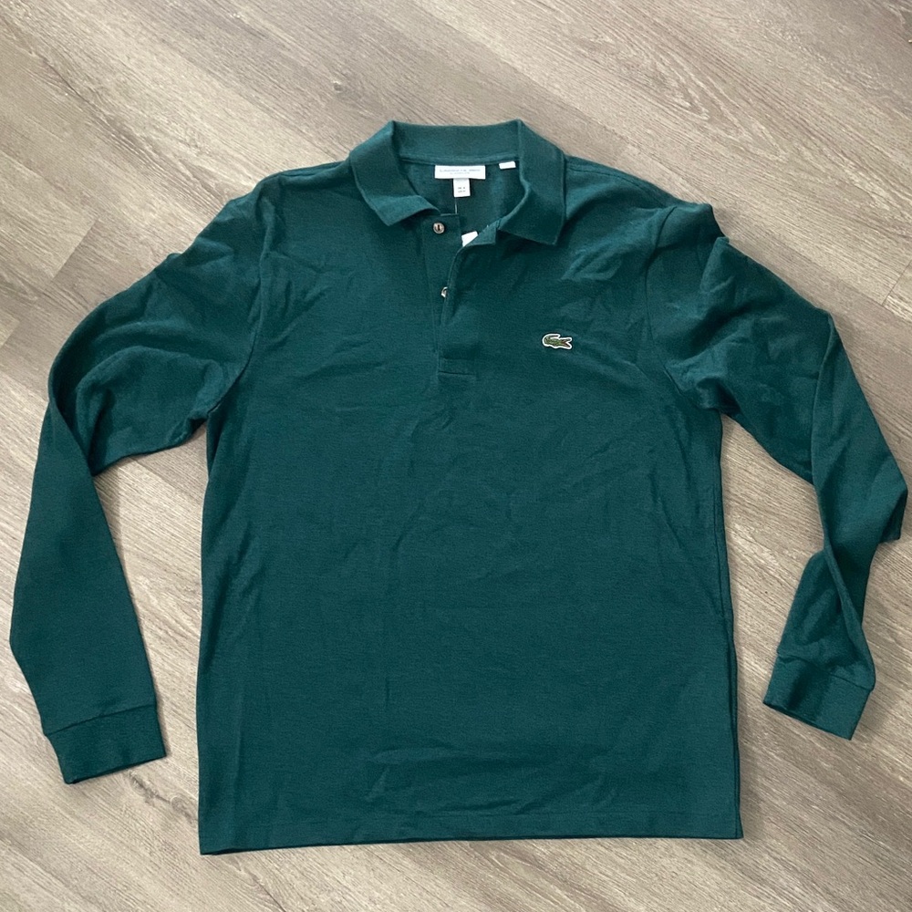 Lacoste Long-Sleeve Polo in Deep Teal Green